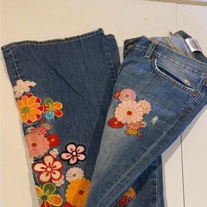Lucky Brand Blue Jeans with Colorful Floral Embroidery